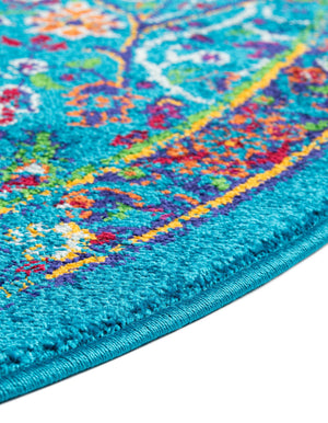 Navy Blue 7' 10 x 7' 10 Calypso Round Area Rug 100% Polypropylene With Cotton Backing Colorful Vivid Traditional Design Carpet for Living Office Dining Rooms for Sale at Rug Engine