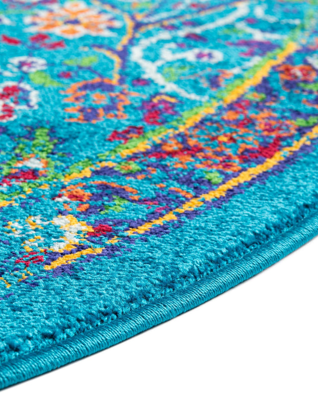 Navy Blue 5' 3 x 5' 3 Calypso Round Area Rug 100% Polypropylene With Cotton Backing Colorful Vivid Traditional Design Carpet for Living Office Dining Rooms for Sale at Rug Engine