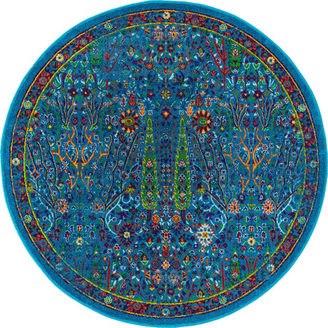 Navy Blue 5' 3 x 5' 3 Calypso Round Area Rug 100% Polypropylene With Cotton Backing Colorful Vivid Traditional Design Carpet for Living Office Dining Rooms for Sale at Rug Engine