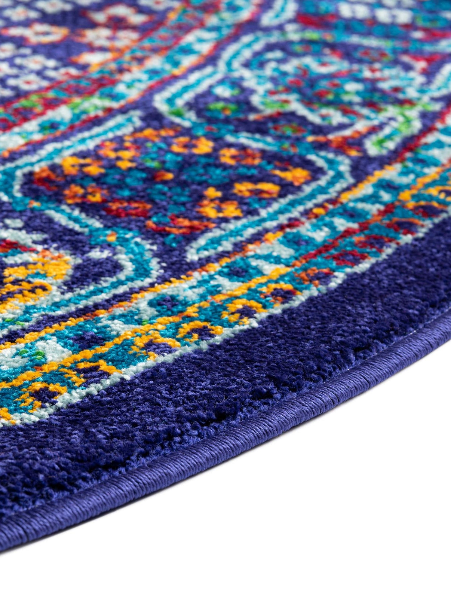Navy Blue 5' 3 x 5' 3 Calypso Round Area Rug 100% Polypropylene With Cotton Backing Colorful Vivid Traditional Design Carpet for Living Office Dining Rooms for Sale at Rug Engine