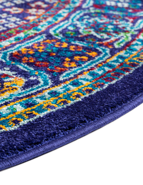 Navy Blue 5' 3 x 5' 3 Calypso Round Area Rug 100% Polypropylene With Cotton Backing Colorful Vivid Traditional Design Carpet for Living Office Dining Rooms for Sale at Rug Engine