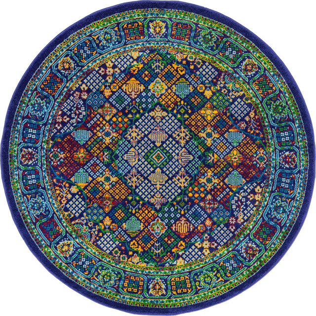 Navy Blue 5' 3 x 5' 3 Calypso Round Area Rug 100% Polypropylene With Cotton Backing Colorful Vivid Traditional Design Carpet for Living Office Dining Rooms for Sale at Rug Engine