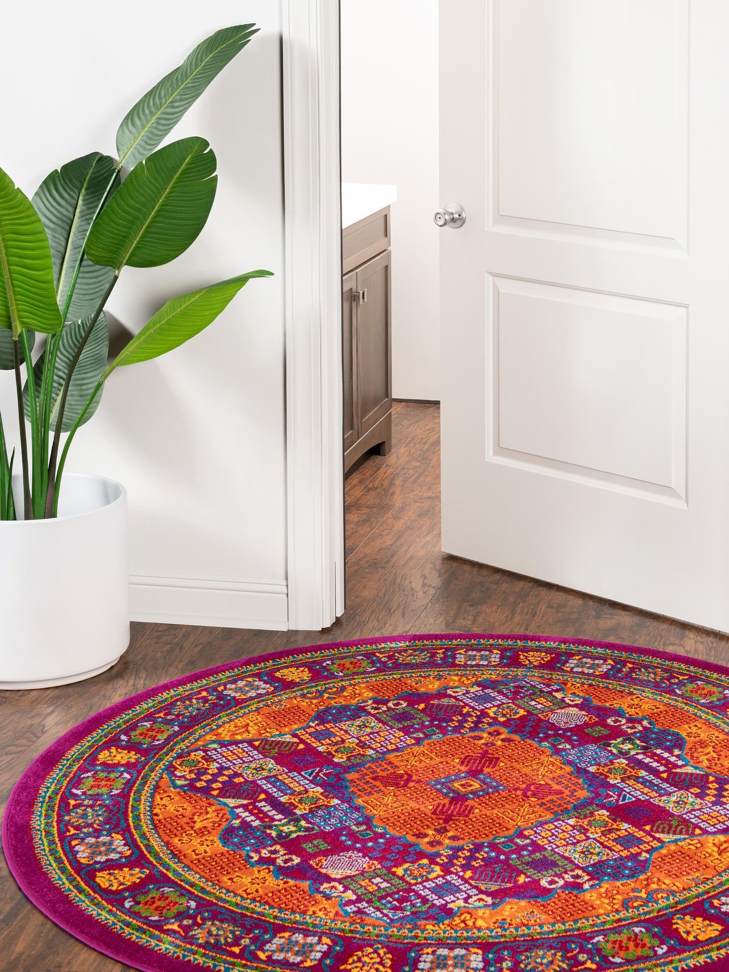 Fuchsia 4' x 6' Calypso Rectangle Area Rug 100% Polypropylene With Cotton Backing Colorful Vivid Traditional Design Carpet for Living Office Dining Rooms for Sale at Rug Engine
