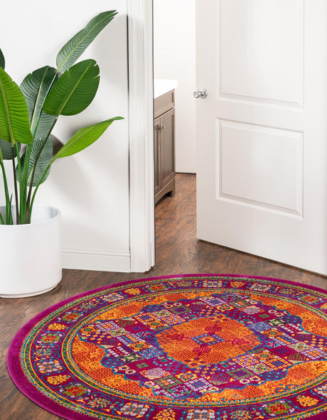 Fuchsia 4' x 6' Calypso Rectangle Area Rug 100% Polypropylene With Cotton Backing Colorful Vivid Traditional Design Carpet for Living Office Dining Rooms for Sale at Rug Engine