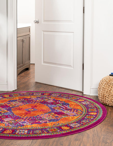 Fuchsia 9' x 12' Calypso Rectangle Area Rug 100% Polypropylene With Cotton Backing Colorful Vivid Traditional Design Carpet for Living Office Dining Rooms for Sale at Rug Engine