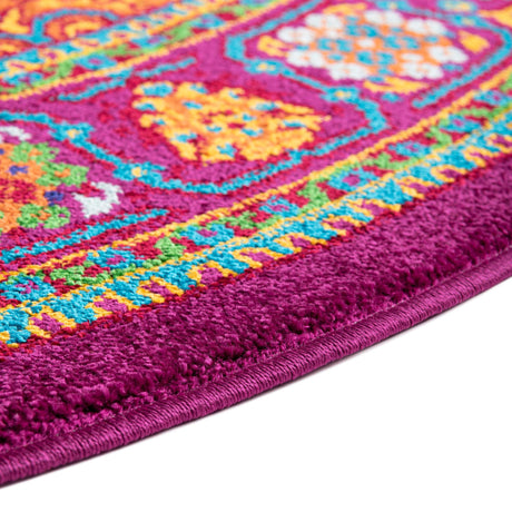 Fuchsia 4' x 4' Calypso Round Area Rug 100% Polypropylene With Cotton Backing Colorful Vivid Traditional Design Carpet for Living Office Dining Rooms for Sale at Rug Engine
