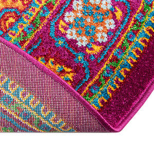 Fuchsia 4' x 4' Calypso Round Area Rug 100% Polypropylene With Cotton Backing Colorful Vivid Traditional Design Carpet for Living Office Dining Rooms for Sale at Rug Engine