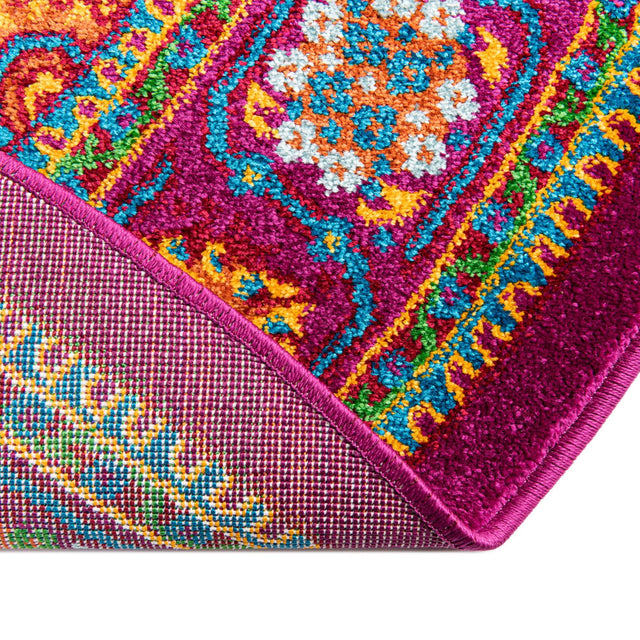 Fuchsia 7' 10 x 7' 10 Calypso Round Area Rug 100% Polypropylene With Cotton Backing Colorful Vivid Traditional Design Carpet for Living Office Dining Rooms for Sale at Rug Engine