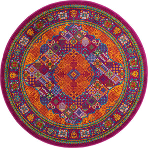Fuchsia 5' 3 x 5' 3 Calypso Round Area Rug 100% Polypropylene With Cotton Backing Colorful Vivid Traditional Design Carpet for Living Office Dining Rooms for Sale at Rug Engine