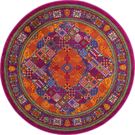 Fuchsia 5' 3 x 5' 3 Calypso Round Area Rug 100% Polypropylene With Cotton Backing Colorful Vivid Traditional Design Carpet for Living Office Dining Rooms for Sale at Rug Engine