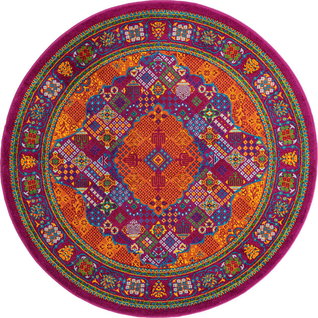 Fuchsia 5' 3 x 5' 3 Calypso Round Area Rug 100% Polypropylene With Cotton Backing Colorful Vivid Traditional Design Carpet for Living Office Dining Rooms for Sale at Rug Engine