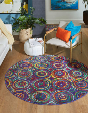 Multicolor 7' 10 x 7' 10 Calypso Round Area Rug 100% Polypropylene With Cotton Backing Colorful Vivid Traditional Design Carpet for Living Office Dining Rooms for Sale at Rug Engine