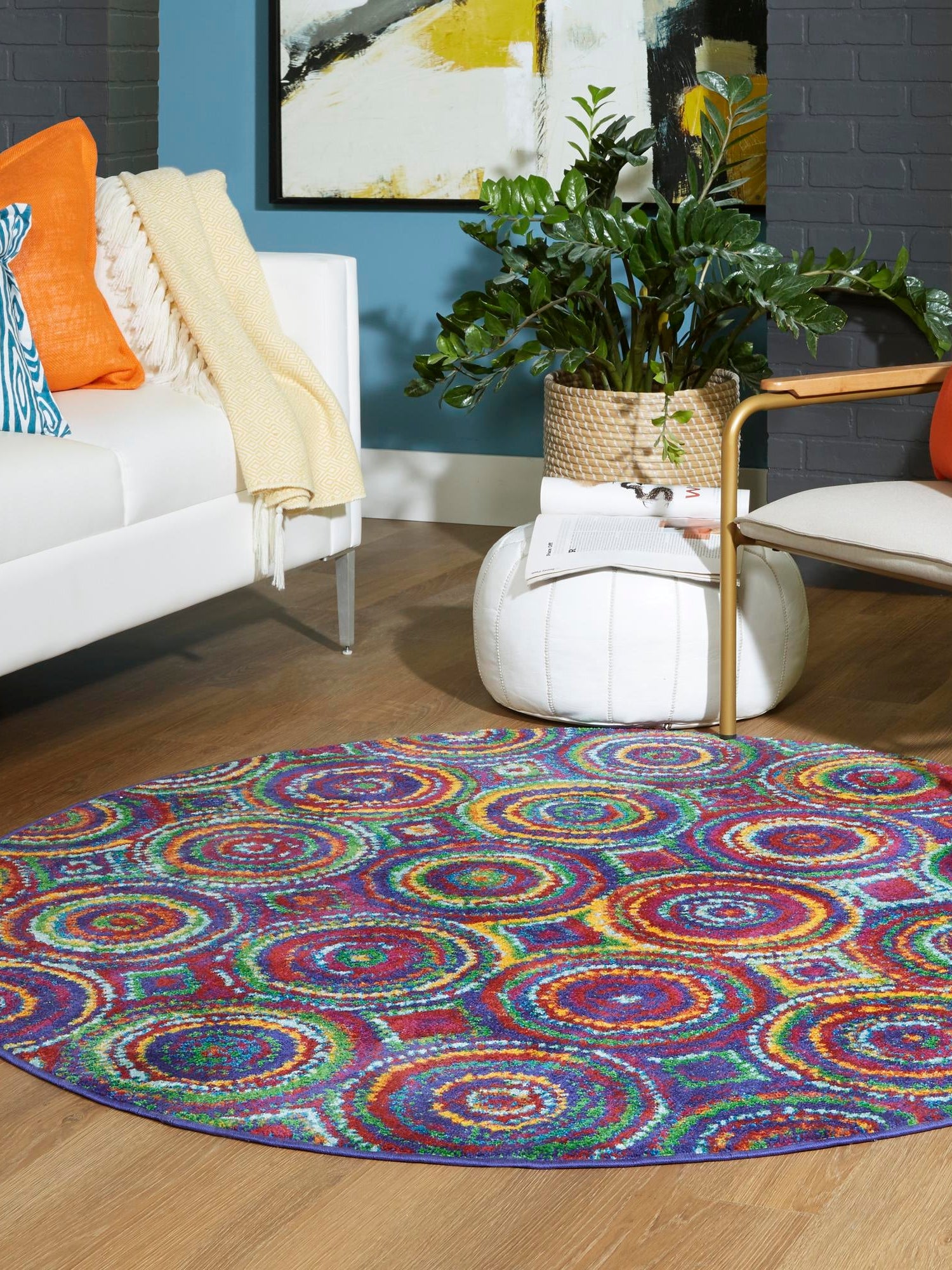 Multicolor 5' 3 x 5' 3 Calypso Round Area Rug 100% Polypropylene With Cotton Backing Colorful Vivid Traditional Design Carpet for Living Office Dining Rooms for Sale at Rug Engine