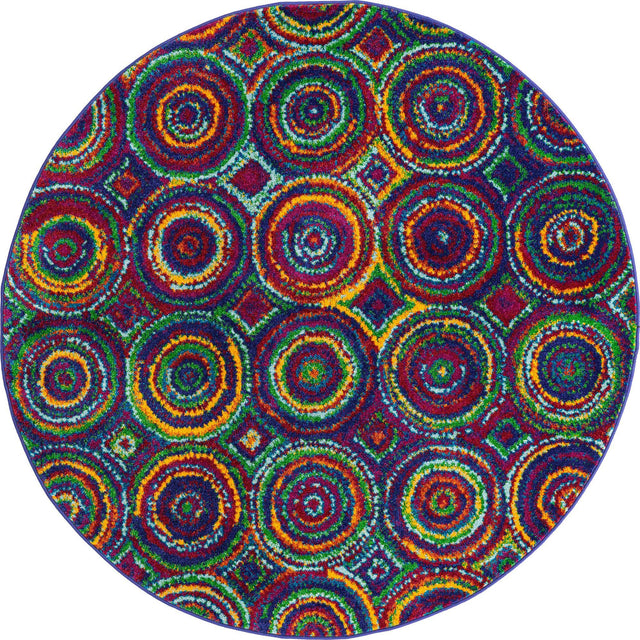 Multicolor 5' 3 x 5' 3 Calypso Round Area Rug 100% Polypropylene With Cotton Backing Colorful Vivid Traditional Design Carpet for Living Office Dining Rooms for Sale at Rug Engine