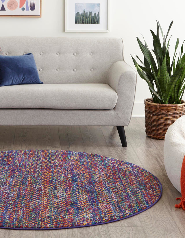 Multicolor 5' 3 x 5' 3 Calypso Round Area Rug 100% Polypropylene With Cotton Backing Colorful Vivid Traditional Design Carpet for Living Office Dining Rooms for Sale at Rug Engine