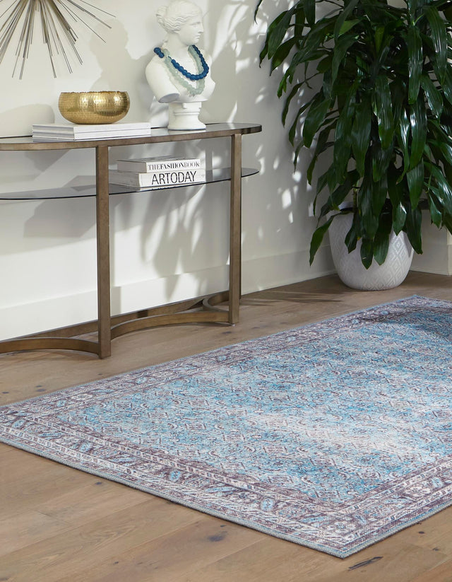 Washable Blue 7' 6 x 10' 6 Timeless Rectangle Area Rug Easy to Clean Stain Resistant & Durable Traditional Classic Vintage Design Carpet for Sale at Rug Engine