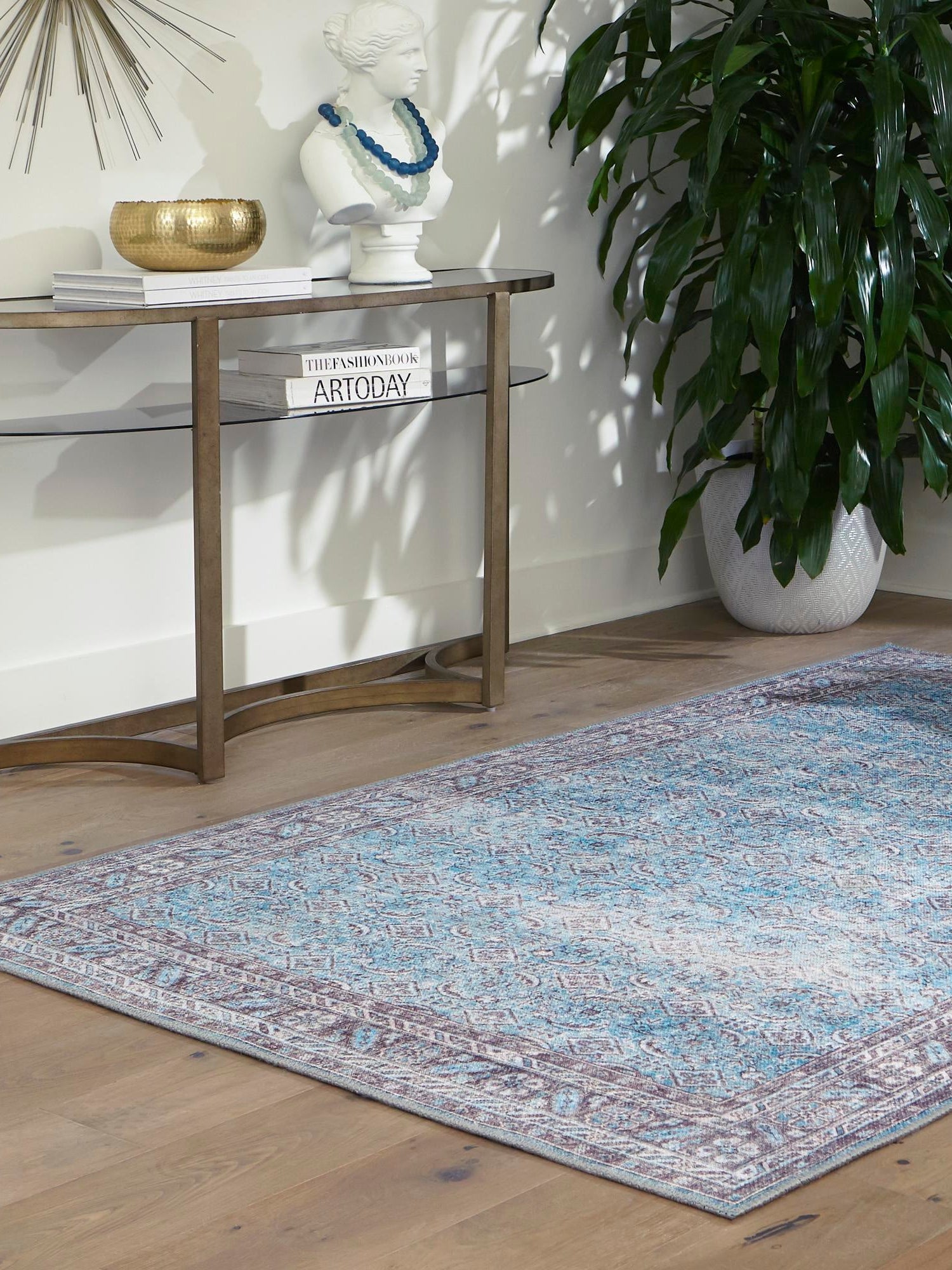 Washable Blue 2' x 3' Timeless Washable Rectangle Area Rug Easy to Clean Stain Resistant & Durable Traditional Classic Vintage Design Carpet for Sale at Rug Engine