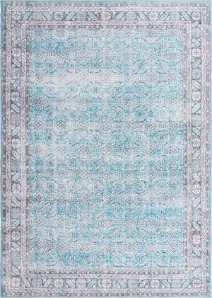 Washable Blue 7' 6 x 10' 6 Timeless Rectangle Area Rug Easy to Clean Stain Resistant & Durable Traditional Classic Vintage Design Carpet for Sale at Rug Engine