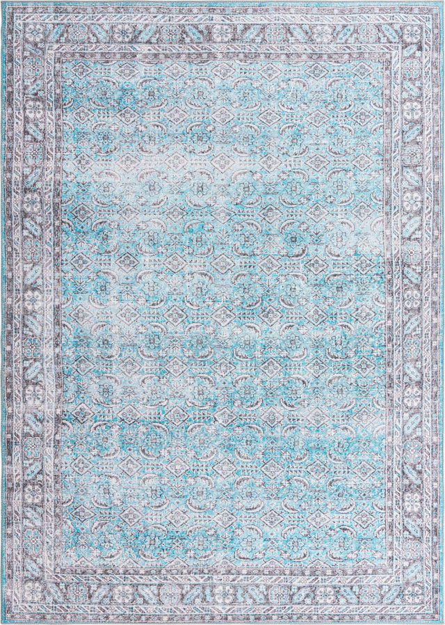 Washable Blue 7' 6 x 10' 6 Timeless Rectangle Area Rug Easy to Clean Stain Resistant & Durable Traditional Classic Vintage Design Carpet for Sale at Rug Engine