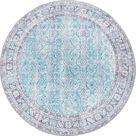 Blue 4' x 4' Timeless Washable Round Rug