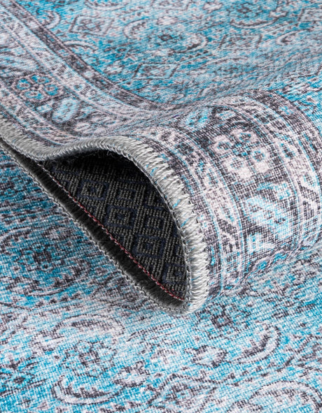 Washable Blue 3' 6 x 3' 6 Timeless Round Area Rug Easy to Clean Stain Resistant & Durable Traditional Classic Vintage Design Carpet for Sale at Rug Engine