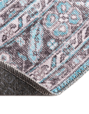 Blue 4' x 4' Timeless Washable Round Rug