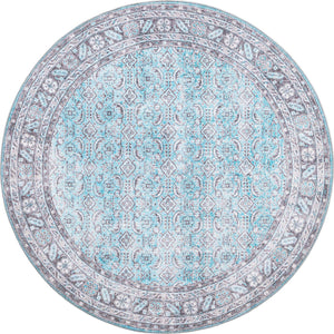 Blue 5' x 5' Timeless Washable Round Rug