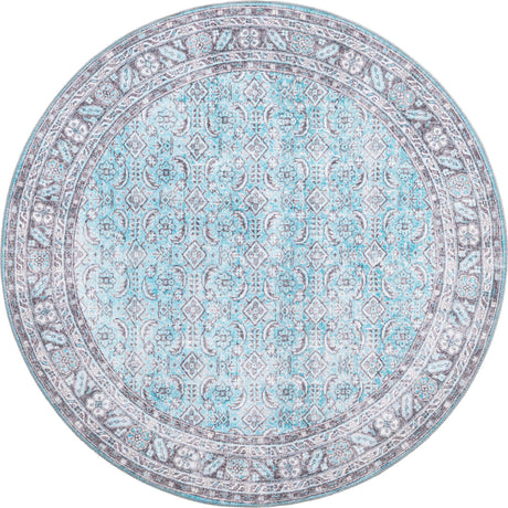 Blue 5' x 5' Timeless Washable Round Rug