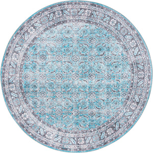 Blue 8' x 8' Timeless Washable Round Rug
