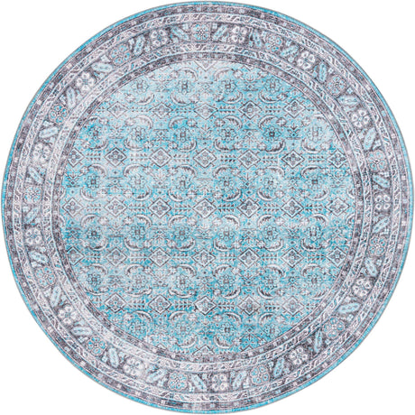 Blue 8' x 8' Timeless Washable Round Rug