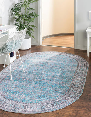Blue 5' x 8' Timeless Washable Oval Rug