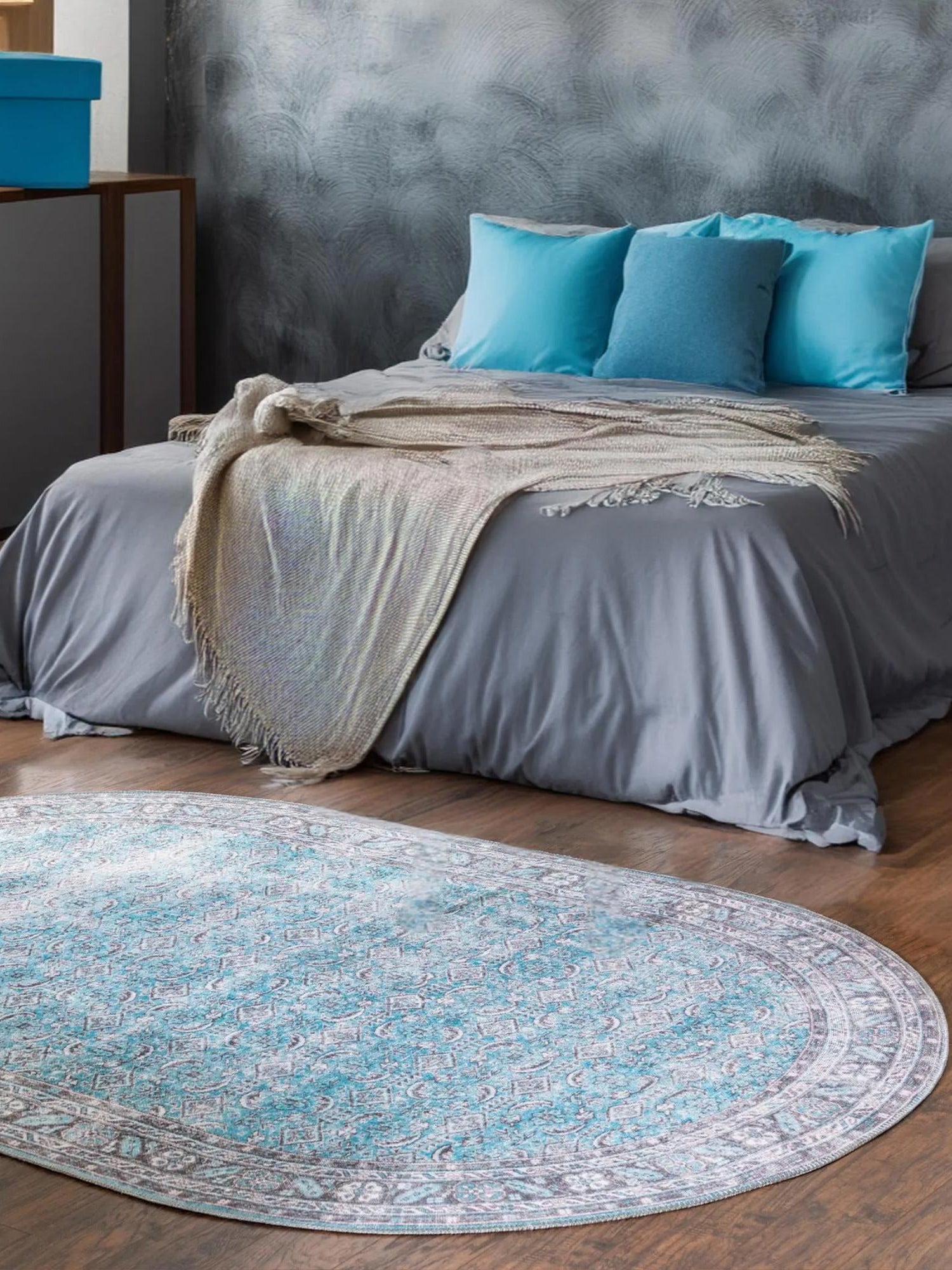 Washable Blue 5' x 8' Timeless Oval Area Rug Easy to Clean Stain Resistant & Durable Traditional Classic Vintage Design Carpet for Sale at Rug Engine