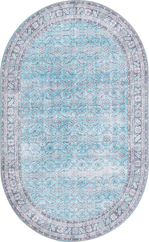 Blue 5' x 8' Timeless Washable Oval Rug