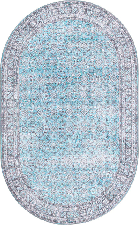 Blue 5' x 8' Timeless Washable Oval Rug