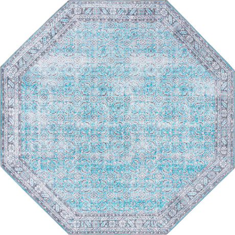 Blue 8' x 8' Timeless Washable Octagon Rug