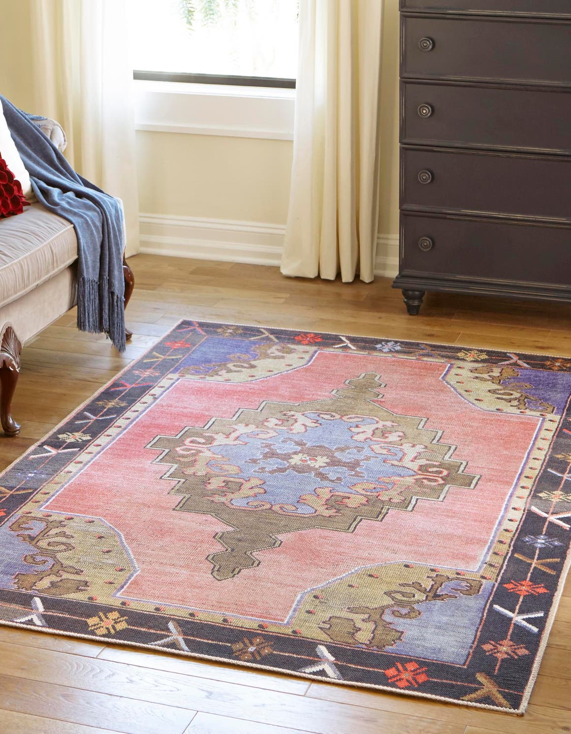 Washable Pink 5' x 8' Timeless Rectangle Area Rug Easy to Clean Stain Resistant & Durable Traditional Classic Vintage Design Carpet for Sale at Rug Engine
