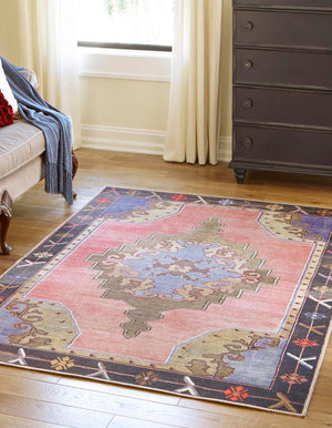 Washable Pink 2' x 3' Timeless Rectangle Area Rug Easy to Clean Stain Resistant & Durable Traditional Classic Vintage Design Carpet for Sale at Rug Engine