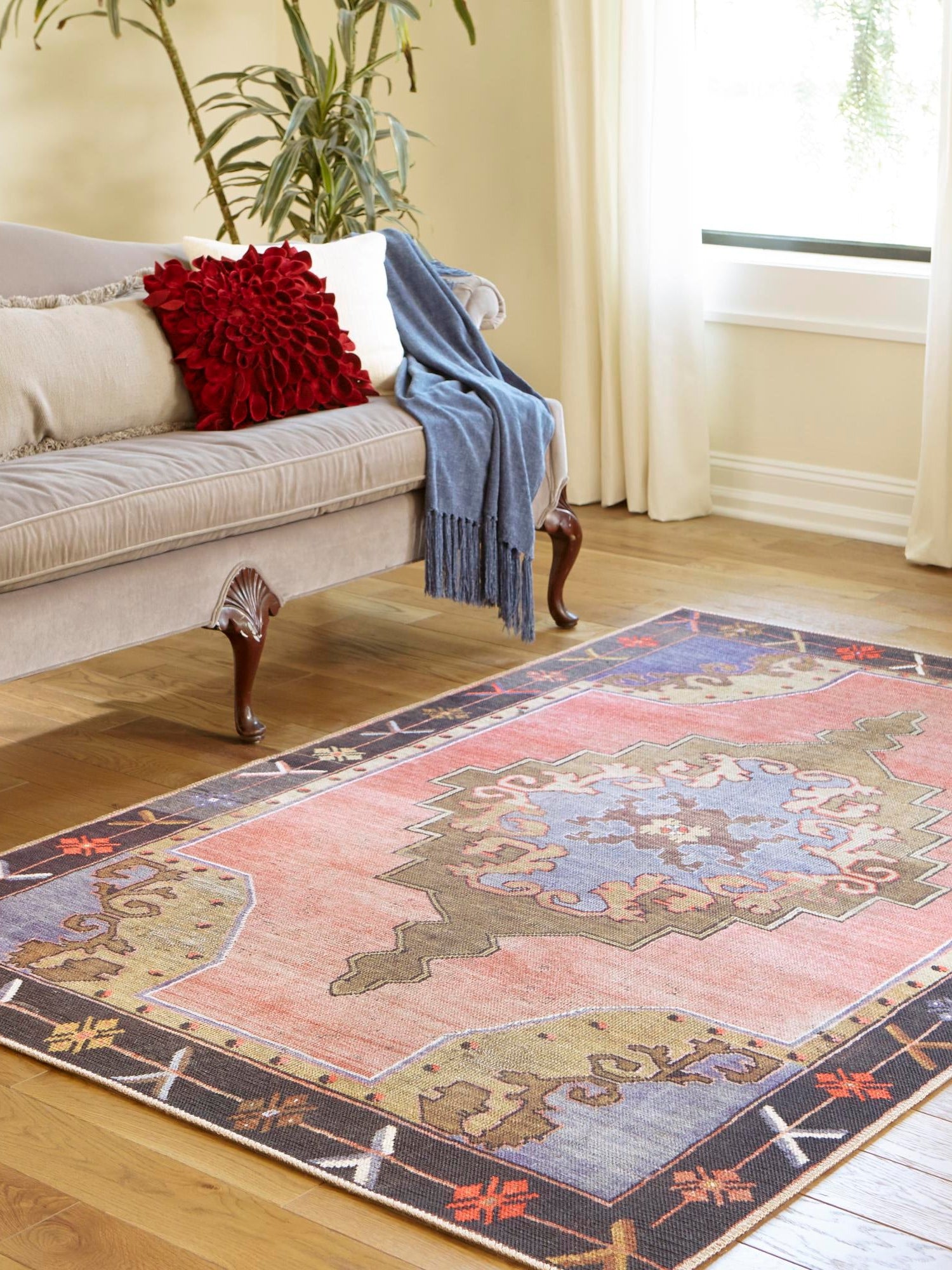 Washable Pink 8' 4 x 12' Timeless Rectangle Area Rug Easy to Clean Stain Resistant & Durable Traditional Classic Vintage Design Carpet for Sale at Rug Engine