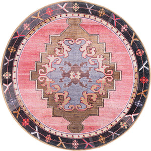 Pink 4' x 4' Timeless Washable Round Rug
