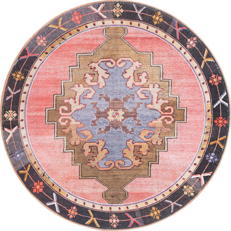 Pink 5' x 5' Timeless Washable Round Rug