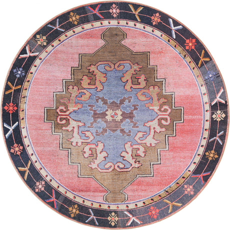Pink 8' x 8' Timeless Washable Round Rug
