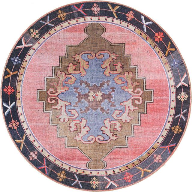 Washable Pink 7' 7 x 7' 7 Timeless Round Area Rug Easy to Clean Stain Resistant & Durable Traditional Classic Vintage Design Carpet for Sale at Rug Engine