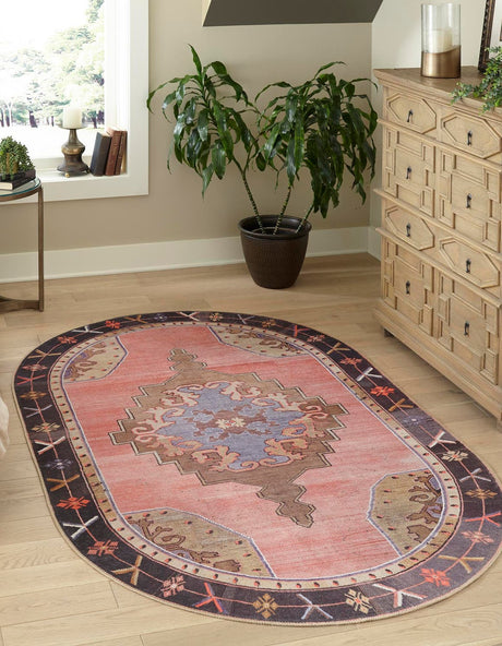 Pink 5' x 8' Timeless Washable Oval Rug
