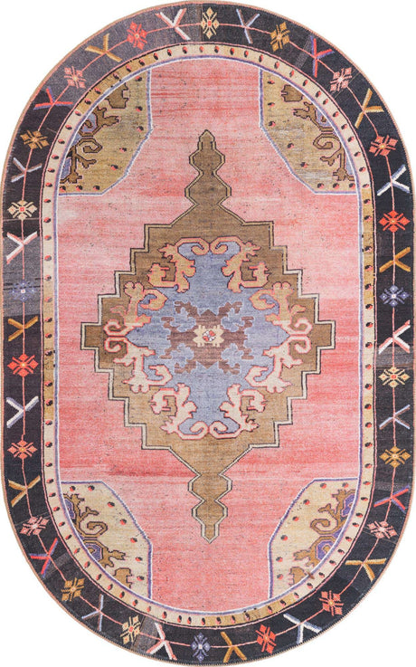 Pink 5' x 8' Timeless Washable Oval Rug