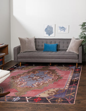 Washable Pink 7' 6 x 7' 6 Timeless Square Area Rug Easy to Clean Stain Resistant & Durable Traditional Classic Vintage Design Carpet for Sale at Rug Engine