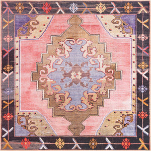 Washable Pink 7' 6 x 7' 6 Timeless Square Area Rug Easy to Clean Stain Resistant & Durable Traditional Classic Vintage Design Carpet for Sale at Rug Engine