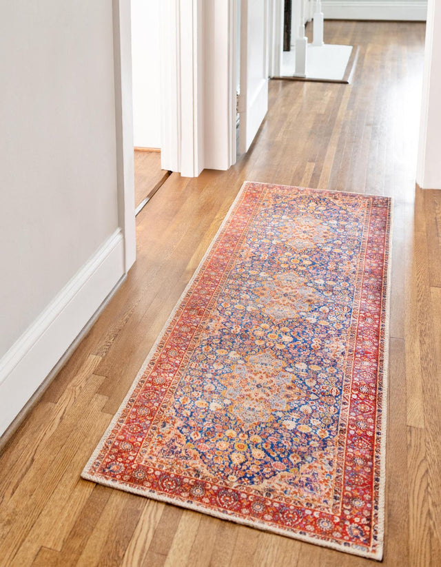 Washable Navy Blue 2' x 6' Timeless Runner Area Rug Easy to Clean Stain Resistant & Durable Traditional Classic Vintage Design Carpet for Sale at Rug Engine