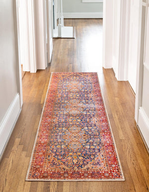 Washable Navy Blue 2' x 6' Timeless Runner Area Rug Easy to Clean Stain Resistant & Durable Traditional Classic Vintage Design Carpet for Sale at Rug Engine