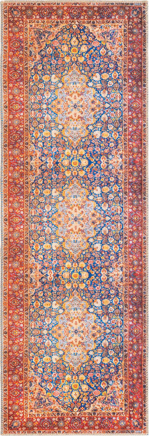 Washable Navy Blue 2' x 6' Timeless Runner Area Rug Easy to Clean Stain Resistant & Durable Traditional Classic Vintage Design Carpet for Sale at Rug Engine