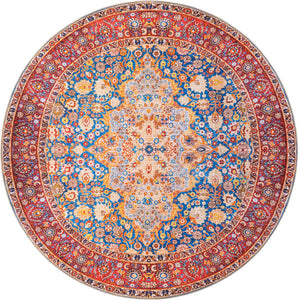 Washable Navy Blue 7' 7 x 7' 7 Timeless Round Area Rug Easy to Clean Stain Resistant & Durable Traditional Classic Vintage Design Carpet for Sale at Rug Engine